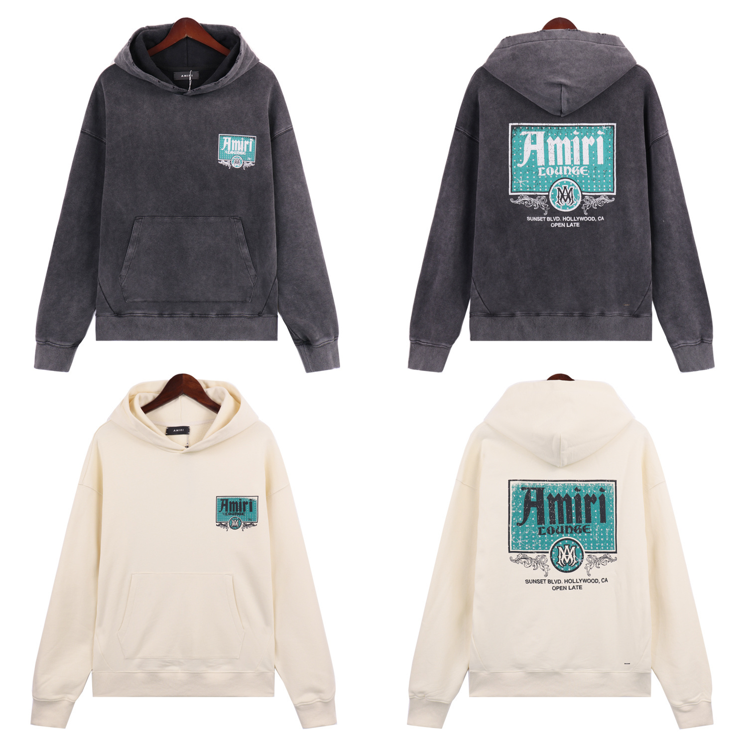 AMIRI Lounge Crystal Embellished Distressed Graphic Hoodie #5889 Black/Apricot