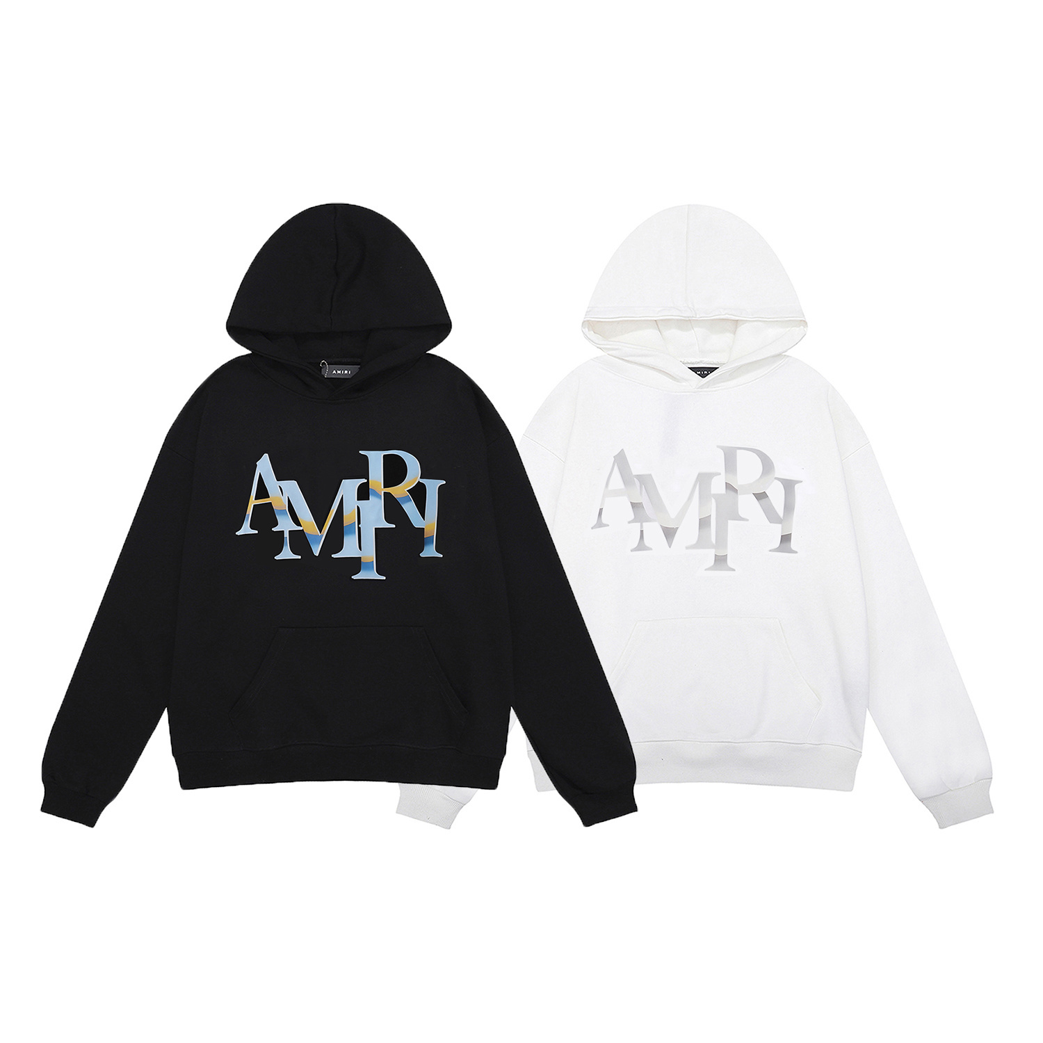 AMIRI Staggered Chrome Logo-Print Hoodie #9237 Black/White