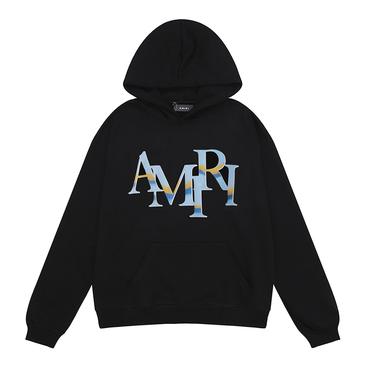 AMIRI Staggered Chrome Logo-Print Hoodie #9237 Black/White