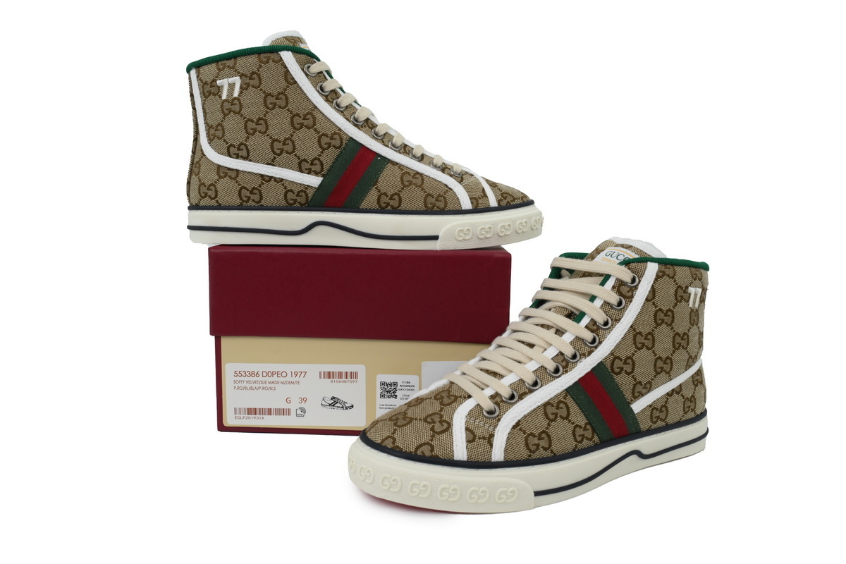 Gucci Tennis 1977 High Top Sneakers Denim Mini GG Apricot