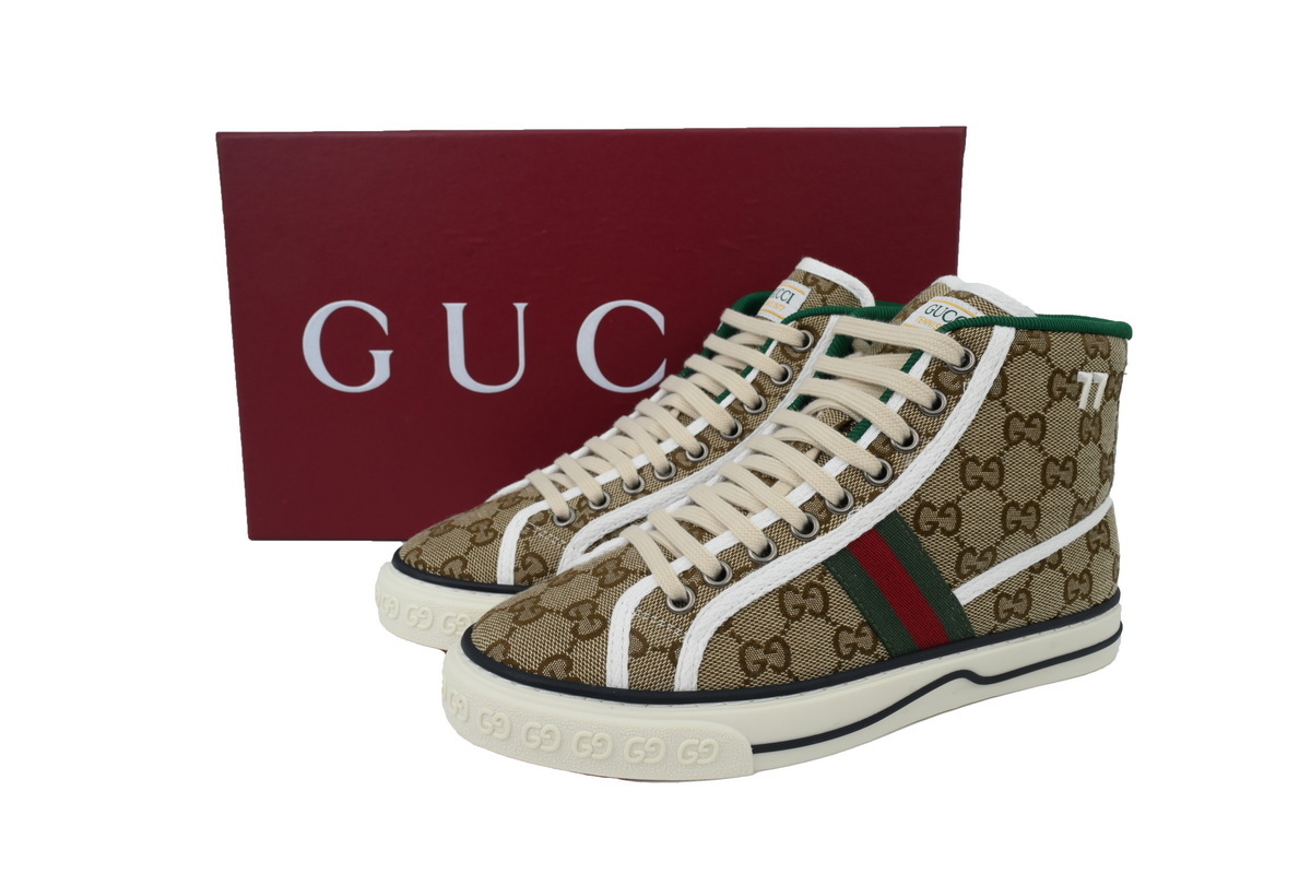 Gucci Tennis 1977 High Top Sneakers Denim Mini GG Apricot