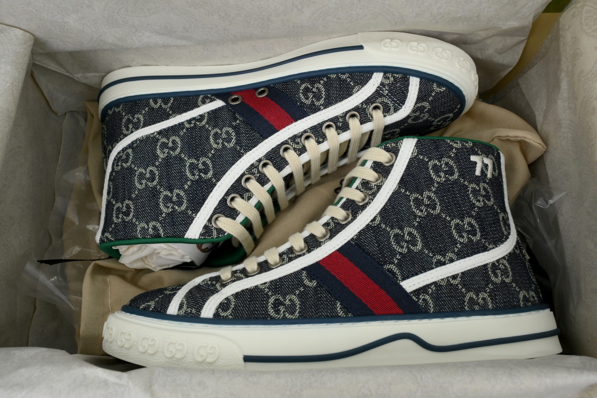 Gucci Tennis 1977 High Top Sneakers Denim Mini GG Blue