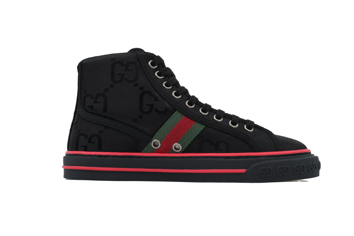 Gucci Tennis 1977 High Top Sneakers Denim Mini GG Ribbon Black