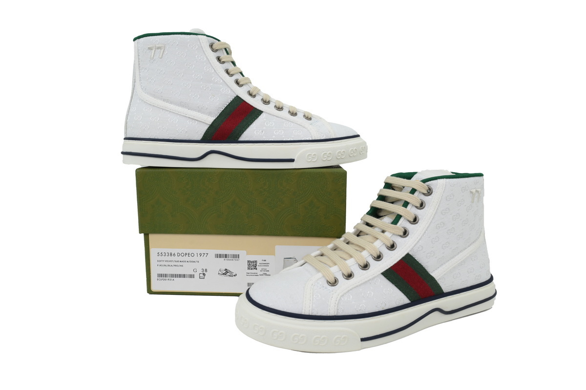 Gucci Tennis 1977 High Top Sneakers Denim Mini GG White