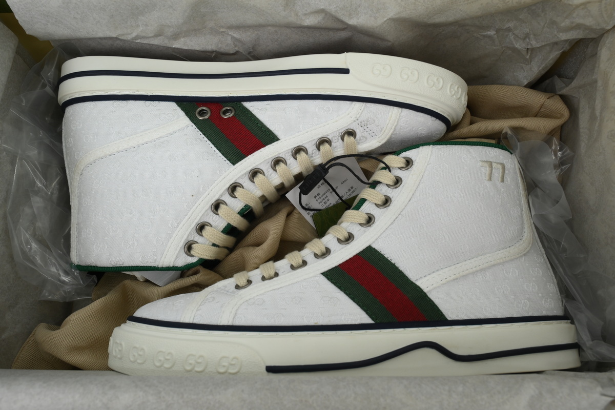 Gucci Tennis 1977 High Top Sneakers Denim Mini GG White