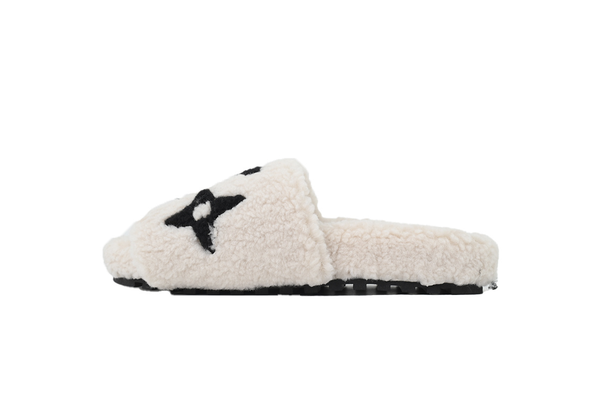 Louis Vuitton Bom Dia Shearling Flate Slippers Beige