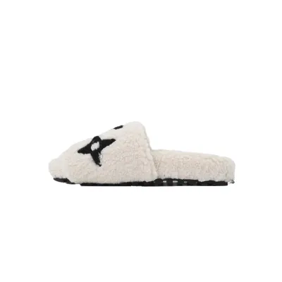 Louis Vuitton Bom Dia Shearling Flate Slippers Beige 01