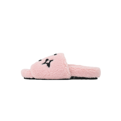 Louis Vuitton Bom Dia Shearling Flate Slippers Pink 01