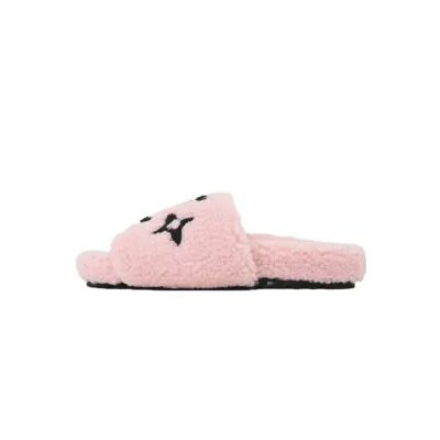 Louis Vuitton Bom Dia Shearling Flate Slippers Pink 01
