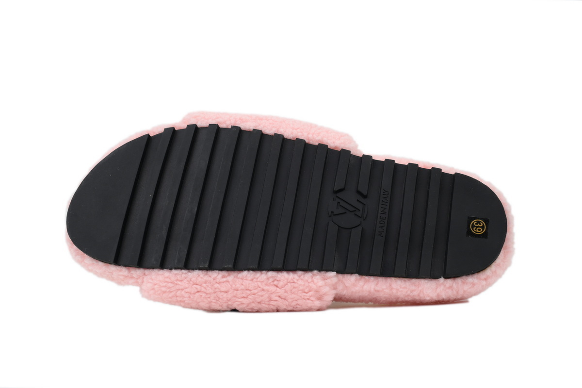 Louis Vuitton Bom Dia Shearling Flate Slippers Pink
