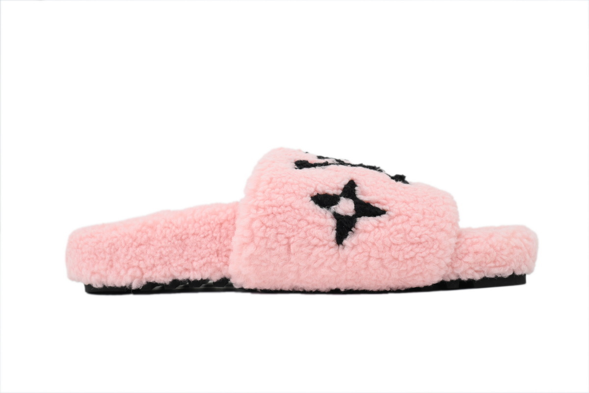 Louis Vuitton Bom Dia Shearling Flate Slippers Pink