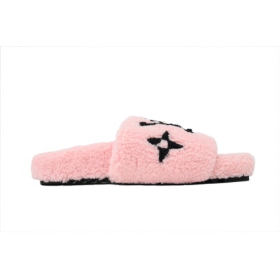 Louis Vuitton Bom Dia Shearling Flate Slippers Pink 02
