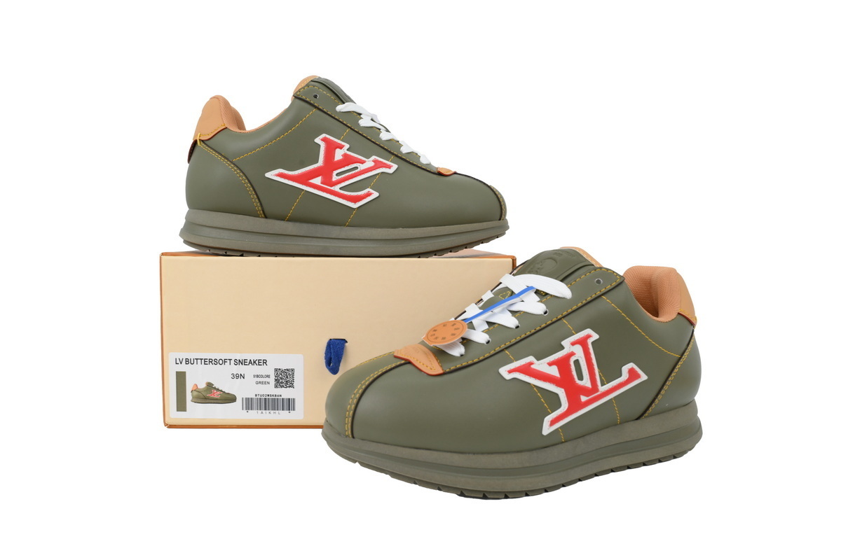 LV BUTTERSOFT Sneaker Lambskin/Plain Calf x Nigo Green Brown