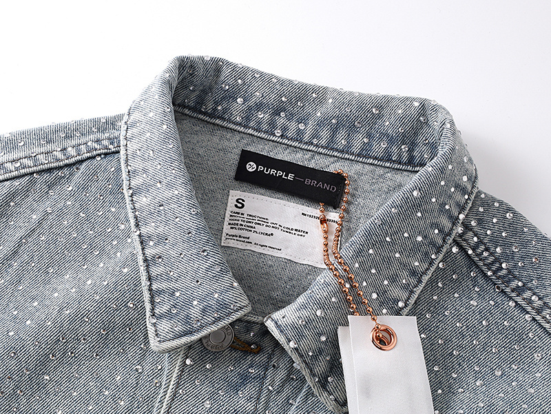 Purple Brand Personality Hotfix Rhinestone Casual Denim Jackets #6017