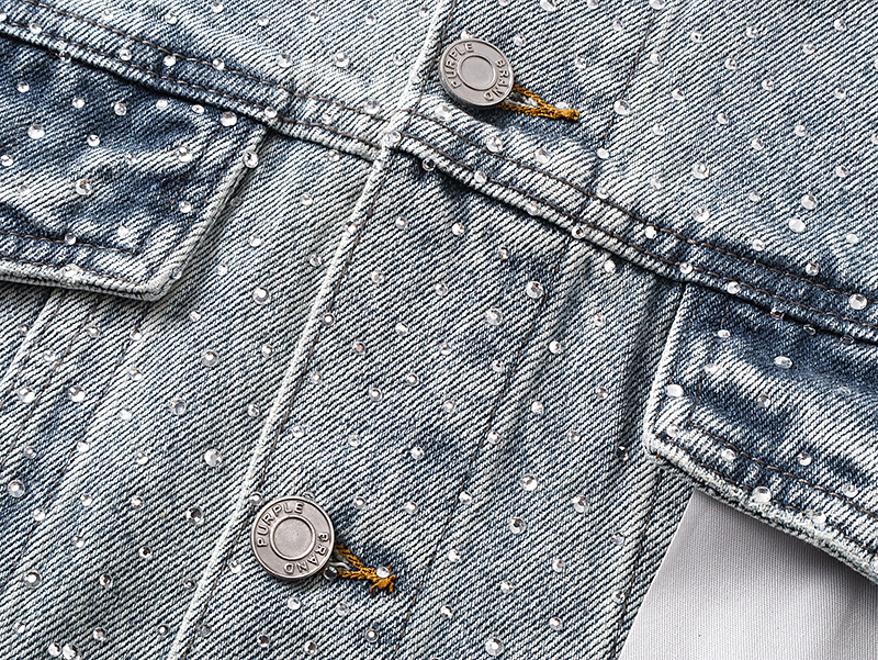 Purple Brand Personality Hotfix Rhinestone Casual Denim Jackets #6017