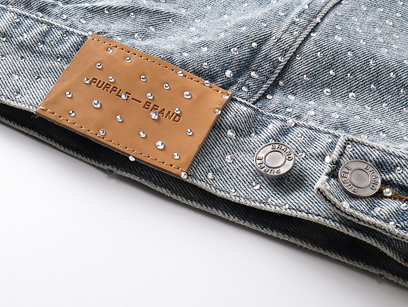 Purple Brand Personality Hotfix Rhinestone Casual Denim Jackets #6017