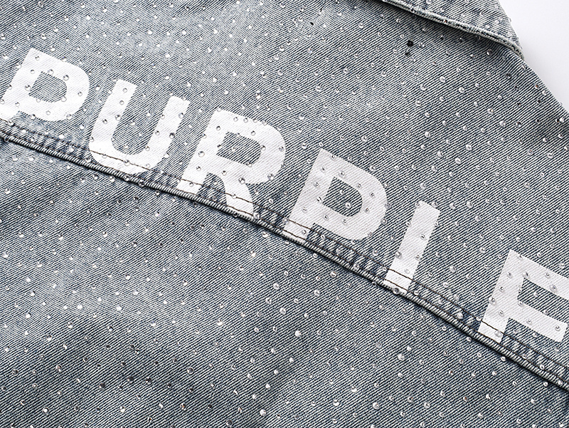 Purple Brand Personality Hotfix Rhinestone Casual Denim Jackets #6017