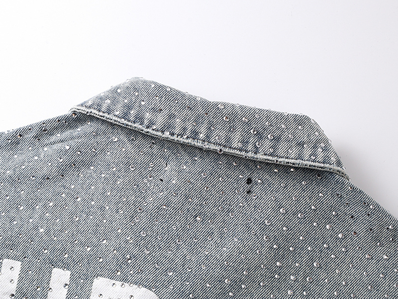Purple Brand Personality Hotfix Rhinestone Casual Denim Jackets #6017