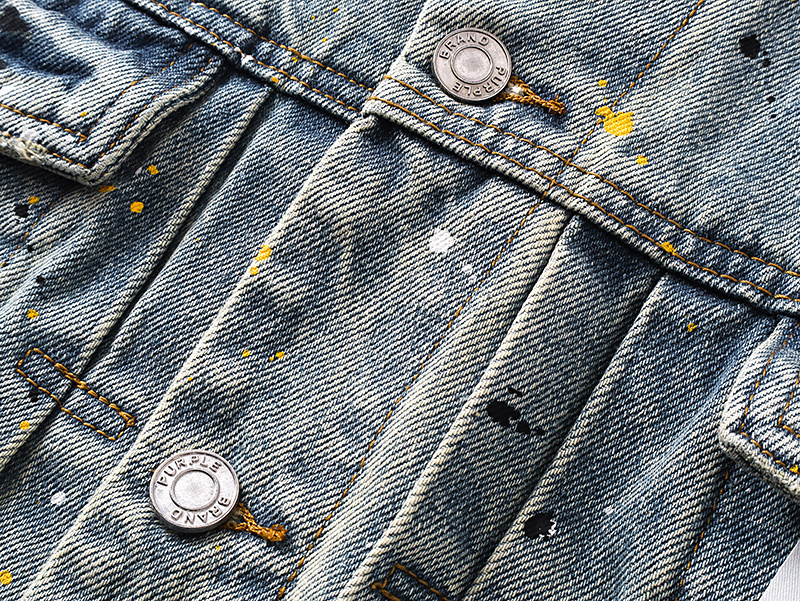 Purple Brand Personality Hotfix Rhinestone Casual Denim Jackets #6019