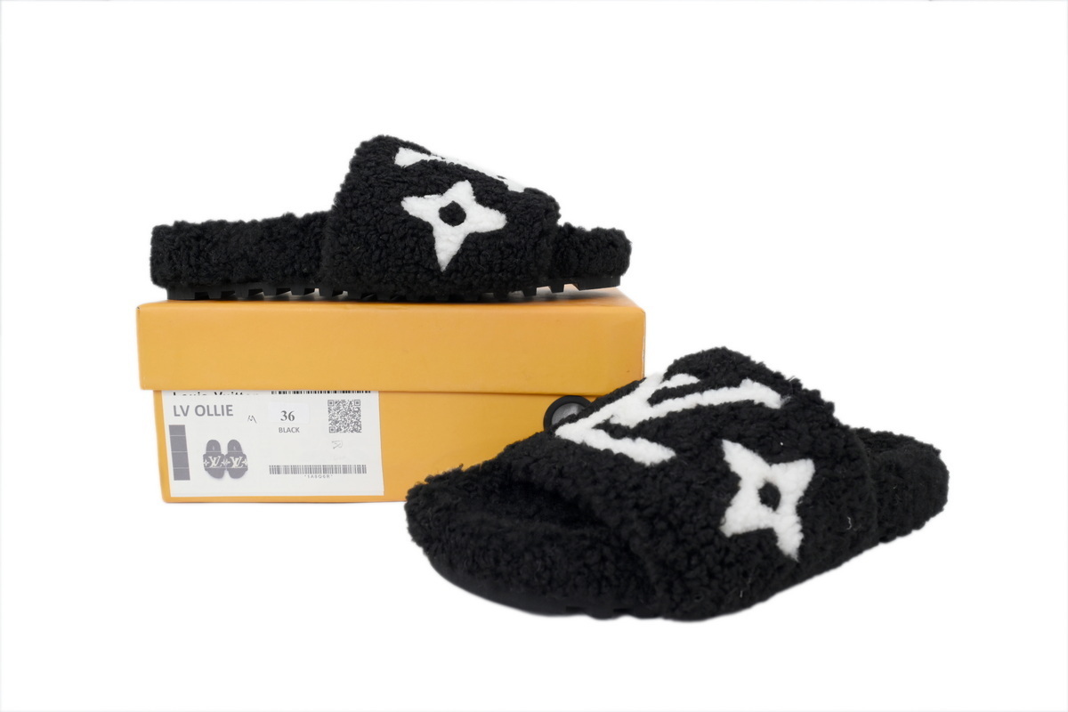 Louis Vuitton Bom Dia Shearling Flate Slippers Black