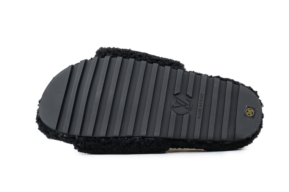 Louis Vuitton Bom Dia Shearling Flate Slippers Black
