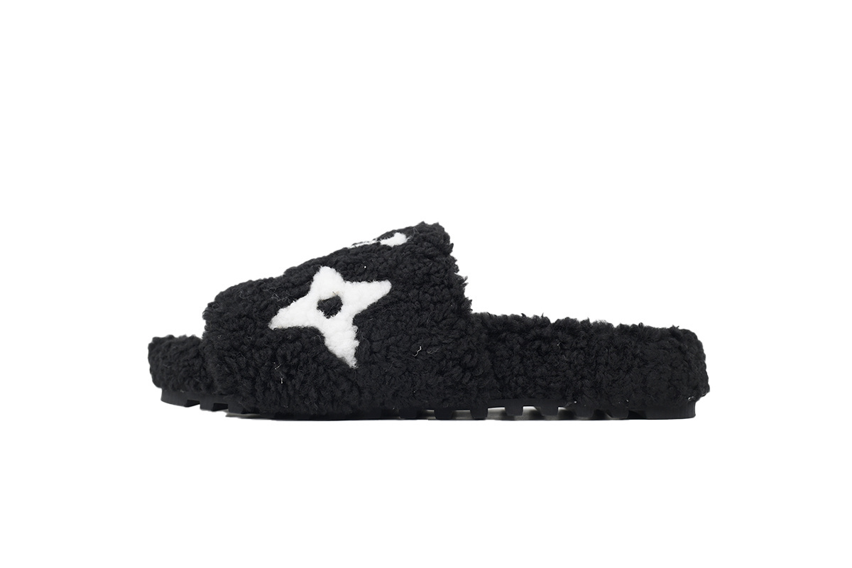 Louis Vuitton Bom Dia Shearling Flate Slippers Black