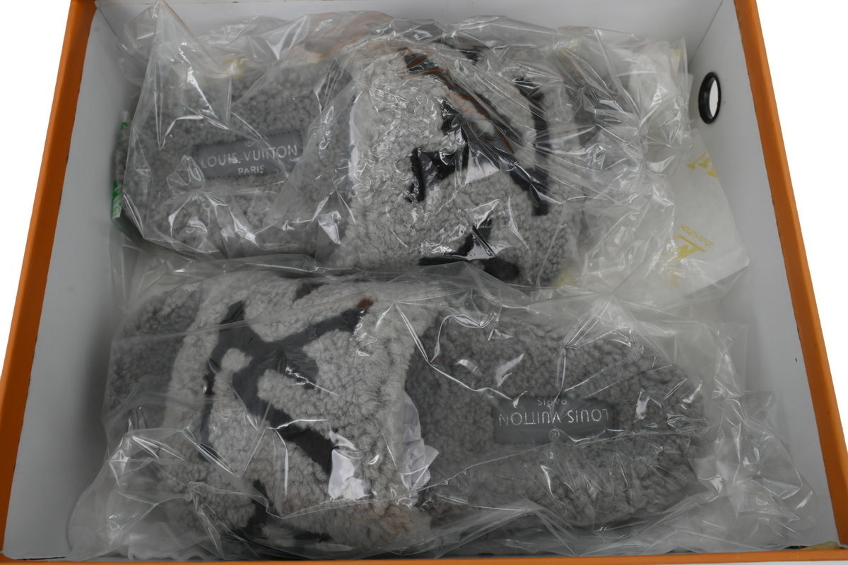 Louis Vuitton Bom Dia Shearling Flate Slippers Dark Gray