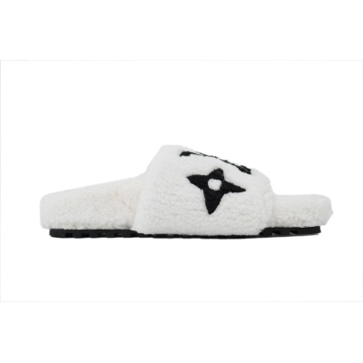 Louis Vuitton Bom Dia Shearling Flate Slippers White 02