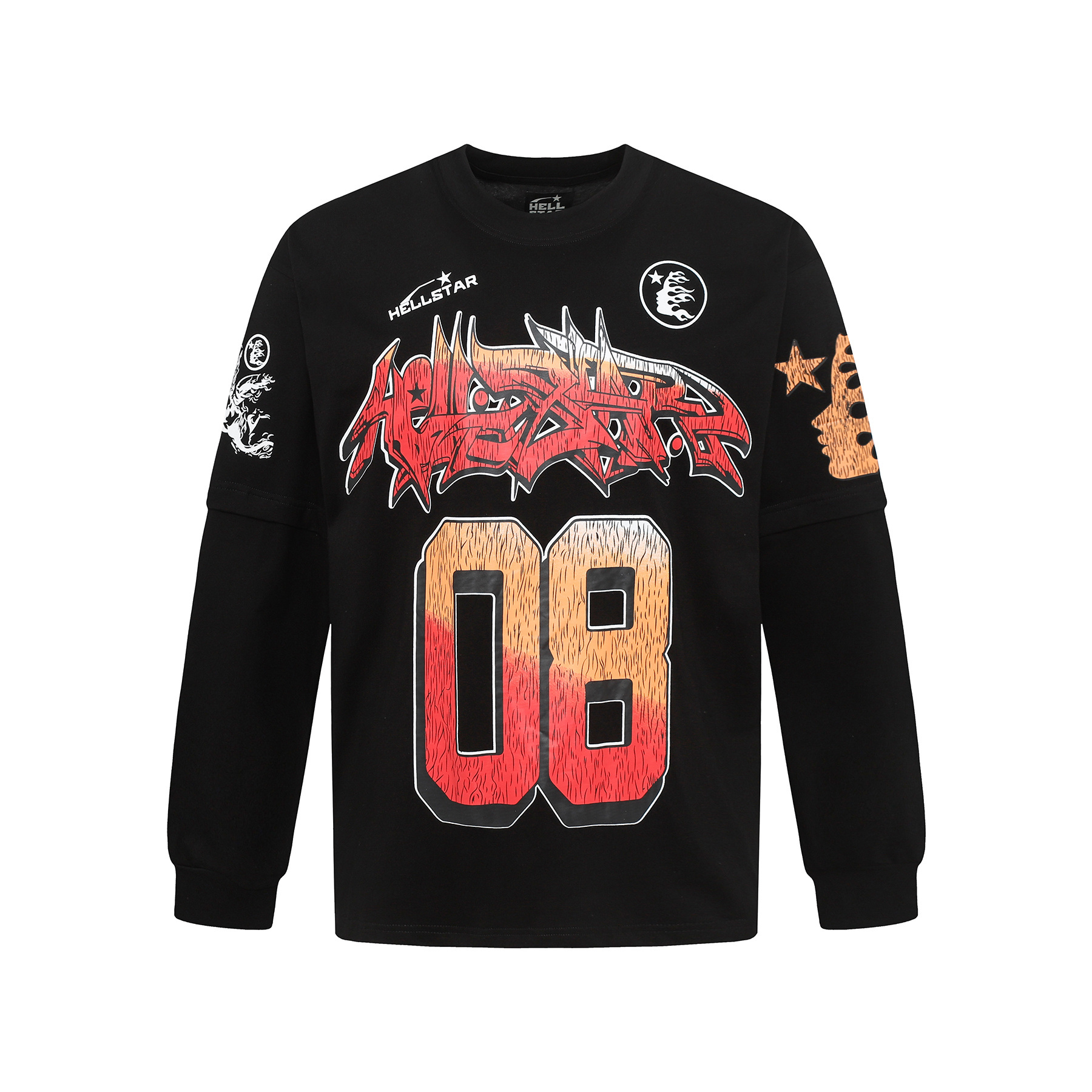 Hellstar ‘08’ Long-Sleeve T-Shirt D3231 Black/White