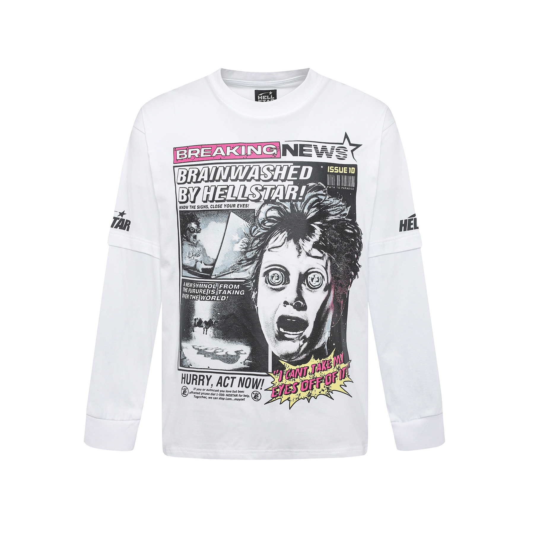 Hellstar Breaking News Long-Sleeve T-Shirt D3232 Black/White