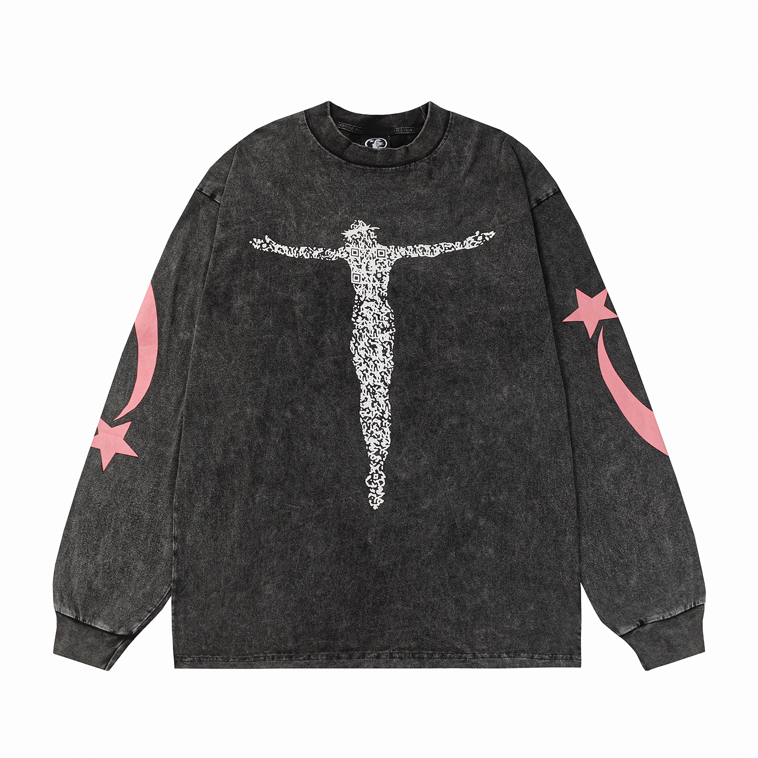 Hellstar Christ Long-Sleeve Washed Black T-Shirt D3102 Old Brick Red