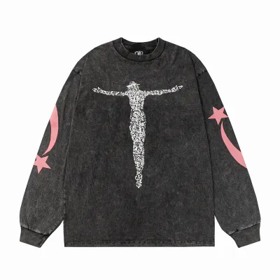 Hellstar Christ Long-Sleeve Washed Black T-Shirt D3102 Old Brick Red 01