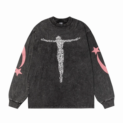 Hellstar Christ Long-Sleeve Washed Black T-Shirt D3102 Old Brick Red 01