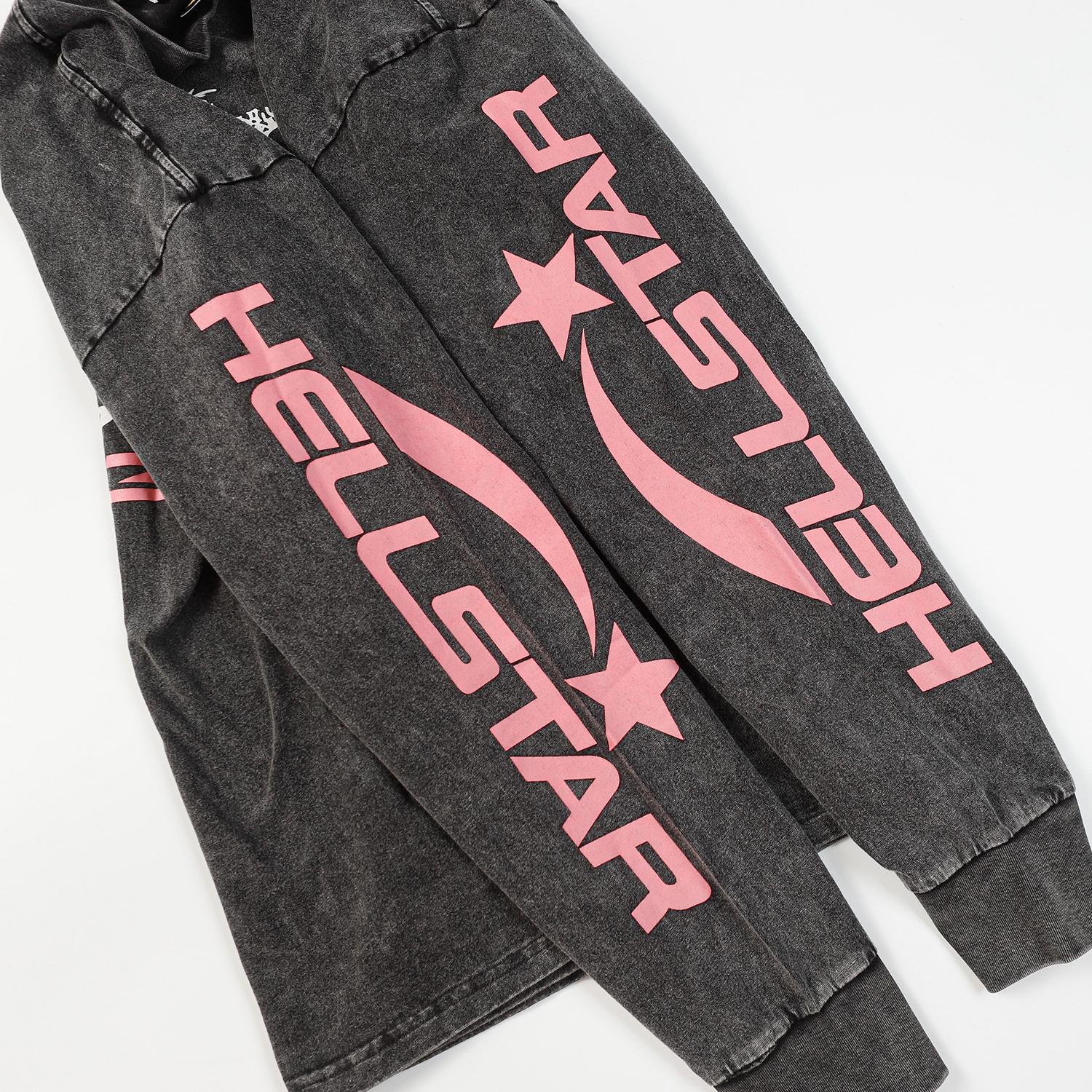 Hellstar Christ Long-Sleeve Washed Black T-Shirt D3102 Old Brick Red