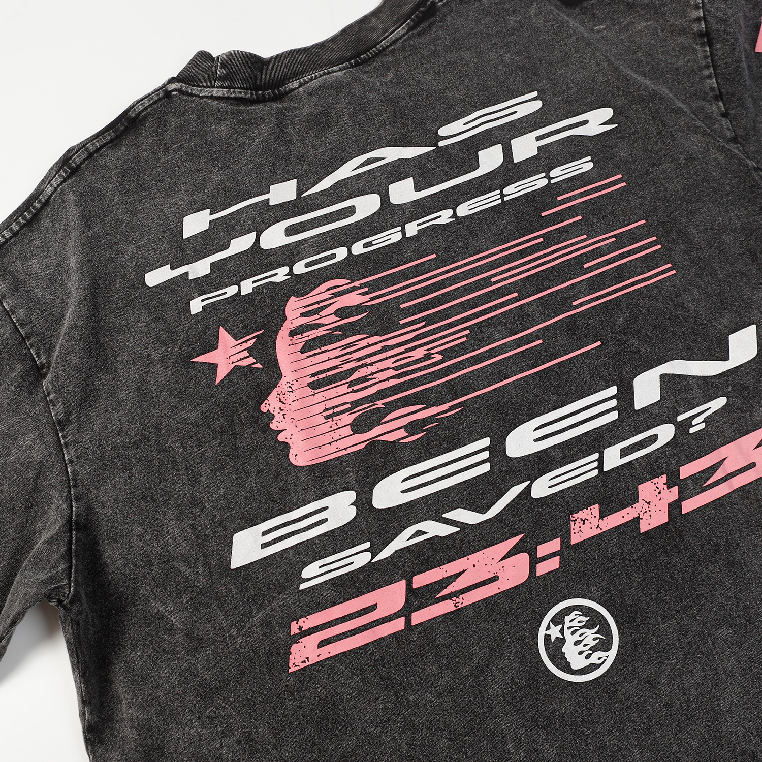 Hellstar Christ Long-Sleeve Washed Black T-Shirt D3102 Old Brick Red