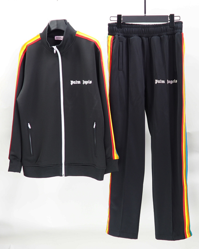Palm Angels Zip-Up Striped Rainbow Classic Track Jacket & Pants Set Black