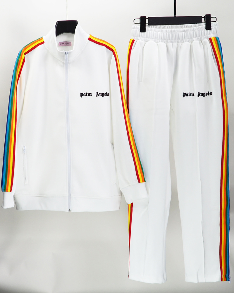 Palm Angels Zip-Up Striped Rainbow Classic Track Jacket & Pants Set White