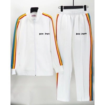Palm Angels Zip-Up Striped Rainbow Classic Track Jacket & Pants Set White 01