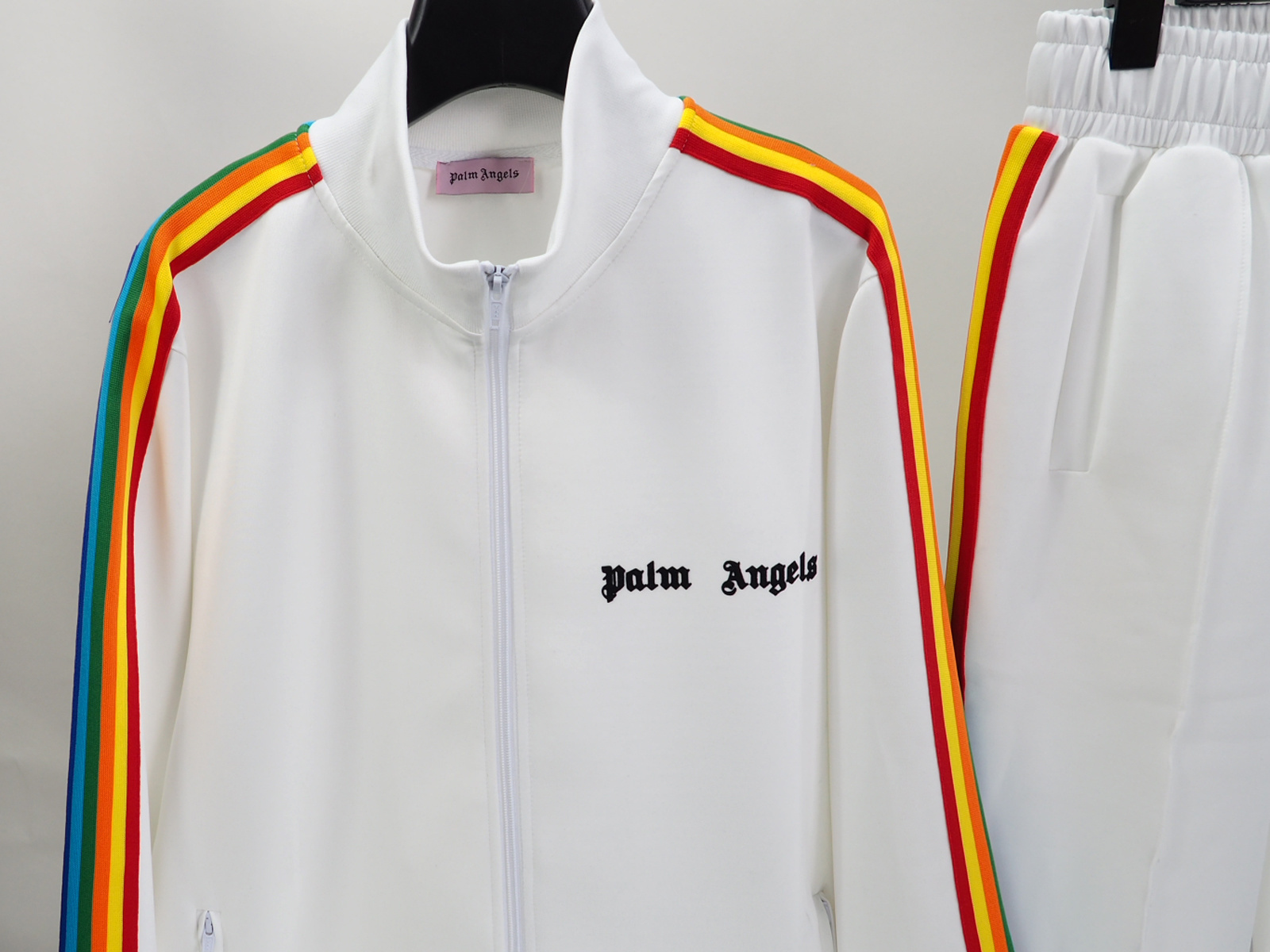 Palm Angels Zip-Up Striped Rainbow Classic Track Jacket & Pants Set White