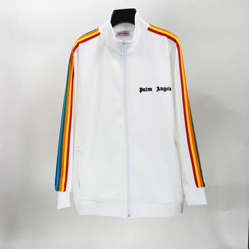 Palm Angels Zip-Up Striped Rainbow Classic Track Jacket & Pants Set White