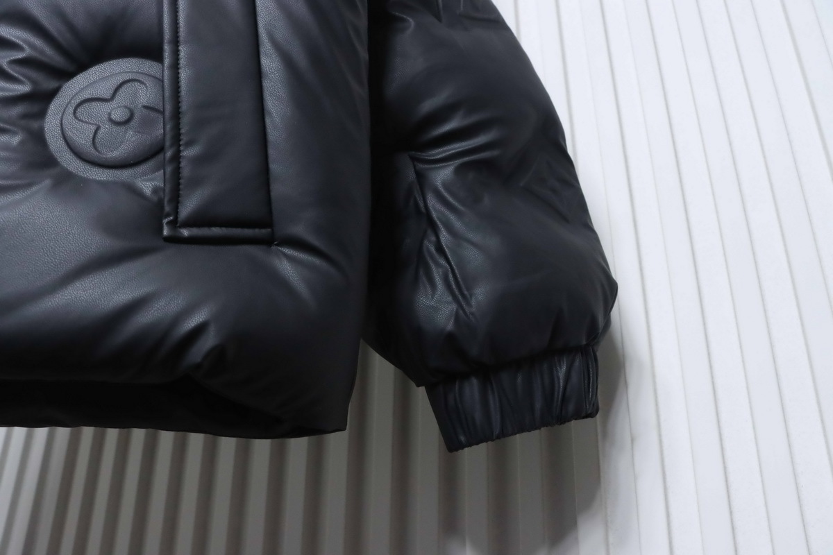 Louis Vuitton Short Padded Cotton Jacket With Stand Collar & Elastic Cuffs & Embossed Zipper & Black