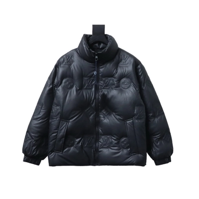 Louis Vuitton Short Padded Cotton Jacket With Stand Collar & Elastic Cuffs & Embossed Zipper & Black 01