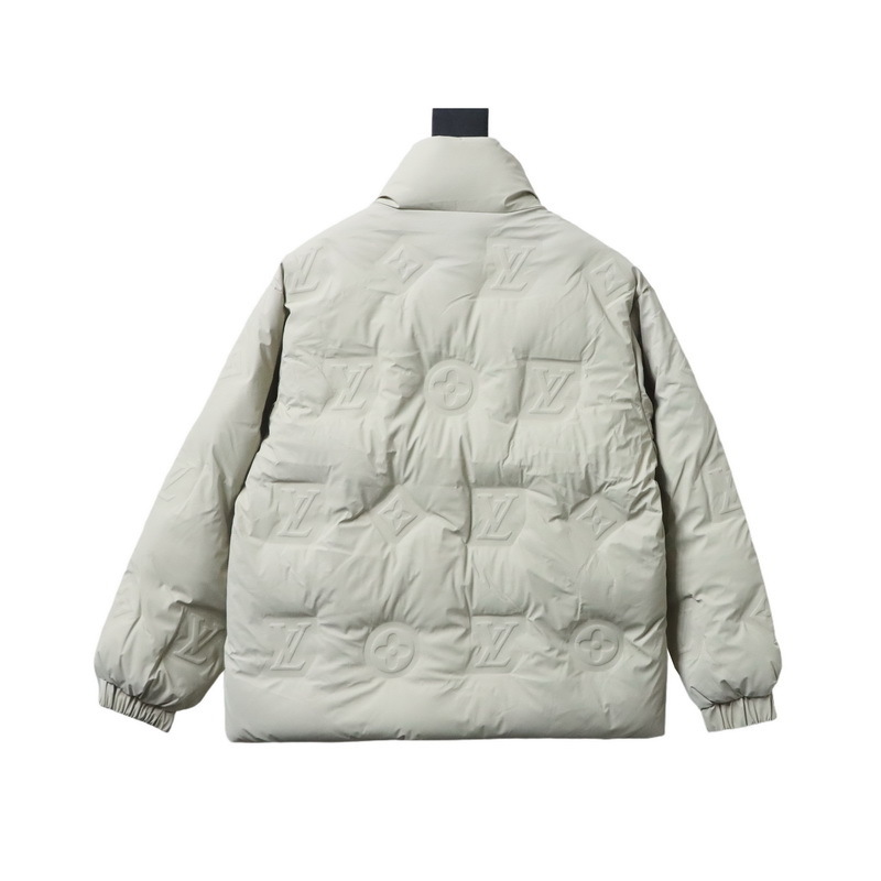 Louis Vuitton Short Padded Cotton Jacket With Stand Collar & Elastic Cuffs & Embossed Zipper & White 