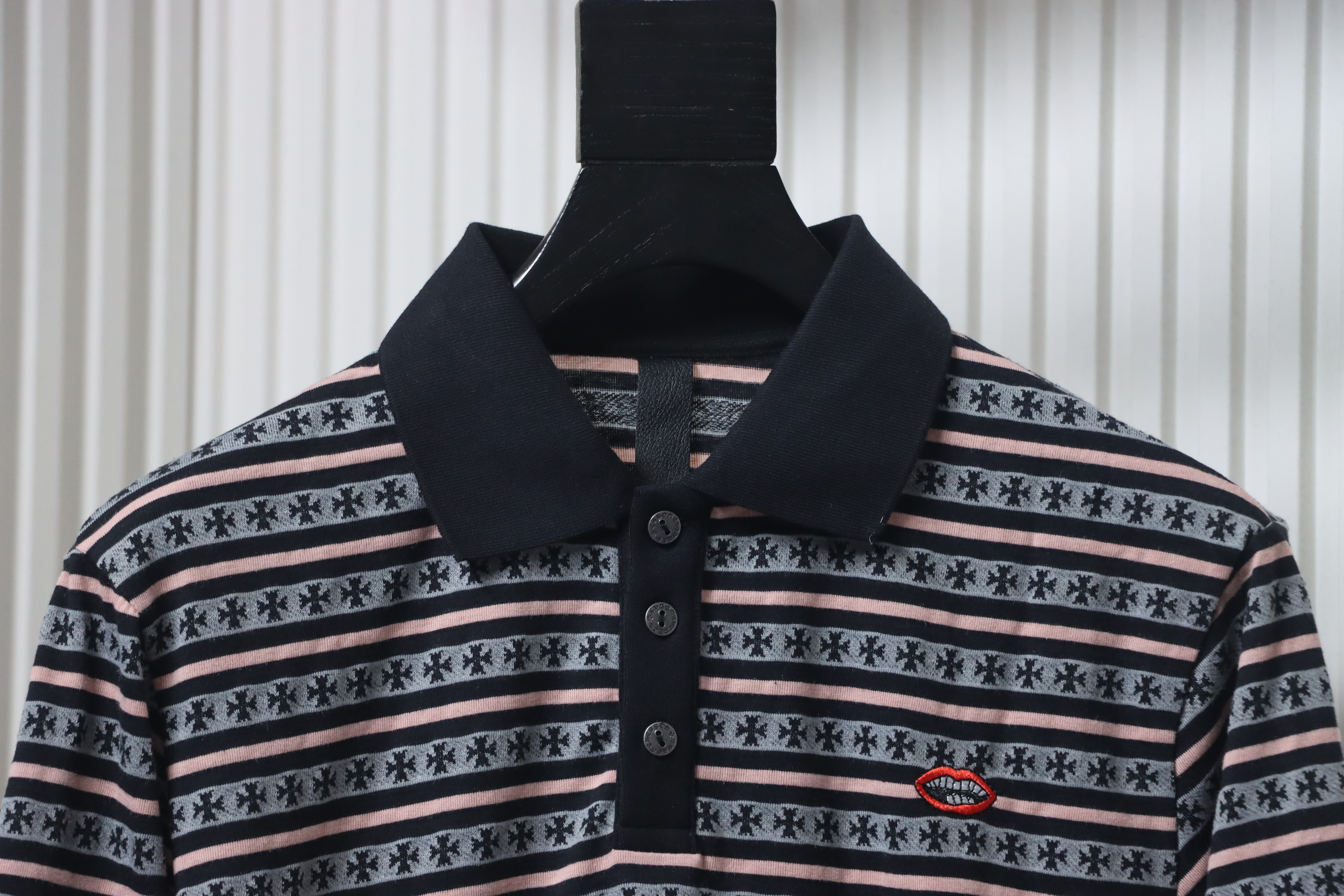 Chrome Hearts Matty Boy Teens From Mars Rugby Long Sleeve Stripe Polo Shirt Black Gray