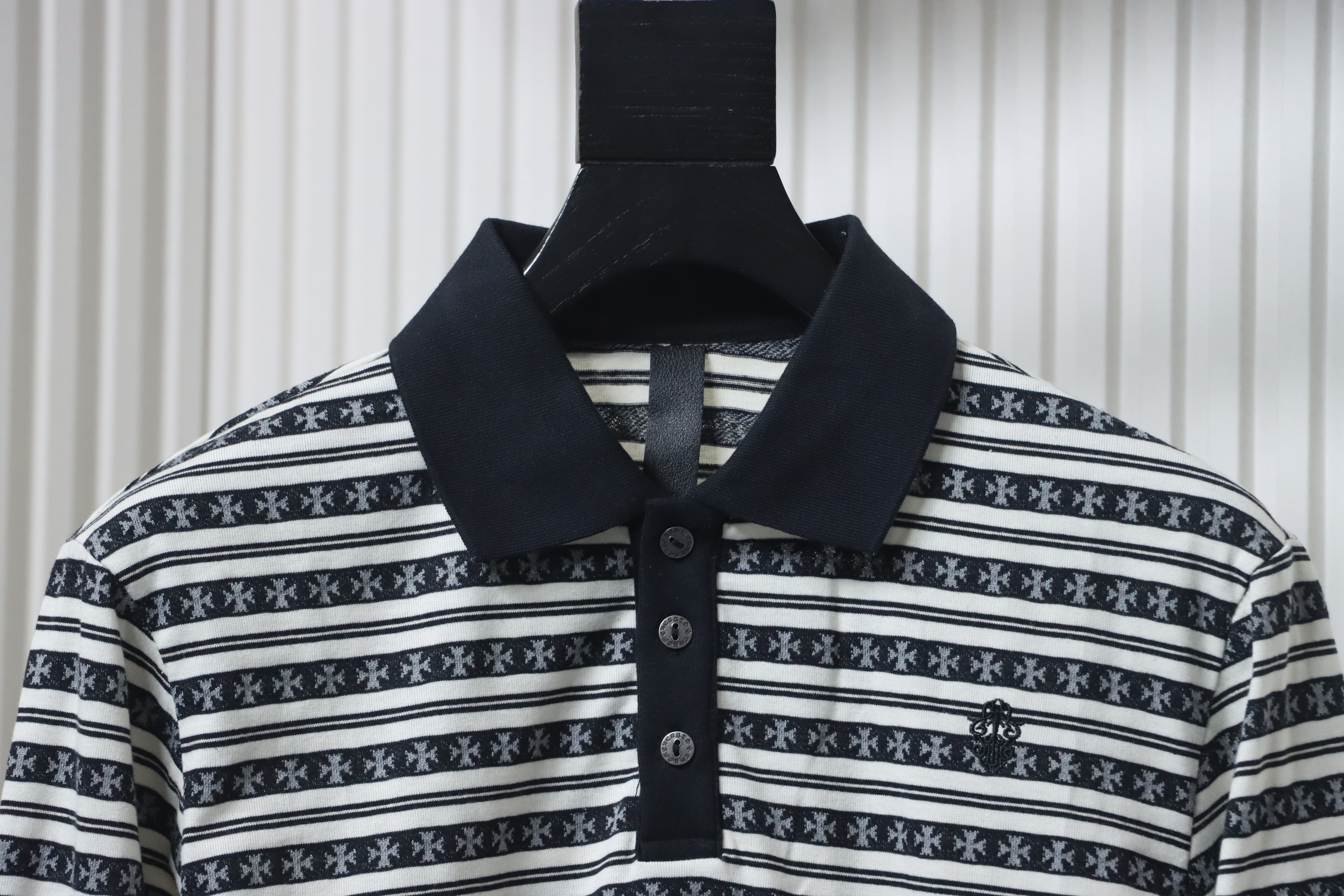 Chrome Hearts Matty Boy Teens From Mars Rugby Long Sleeve Stripe Polo Shirt Black White