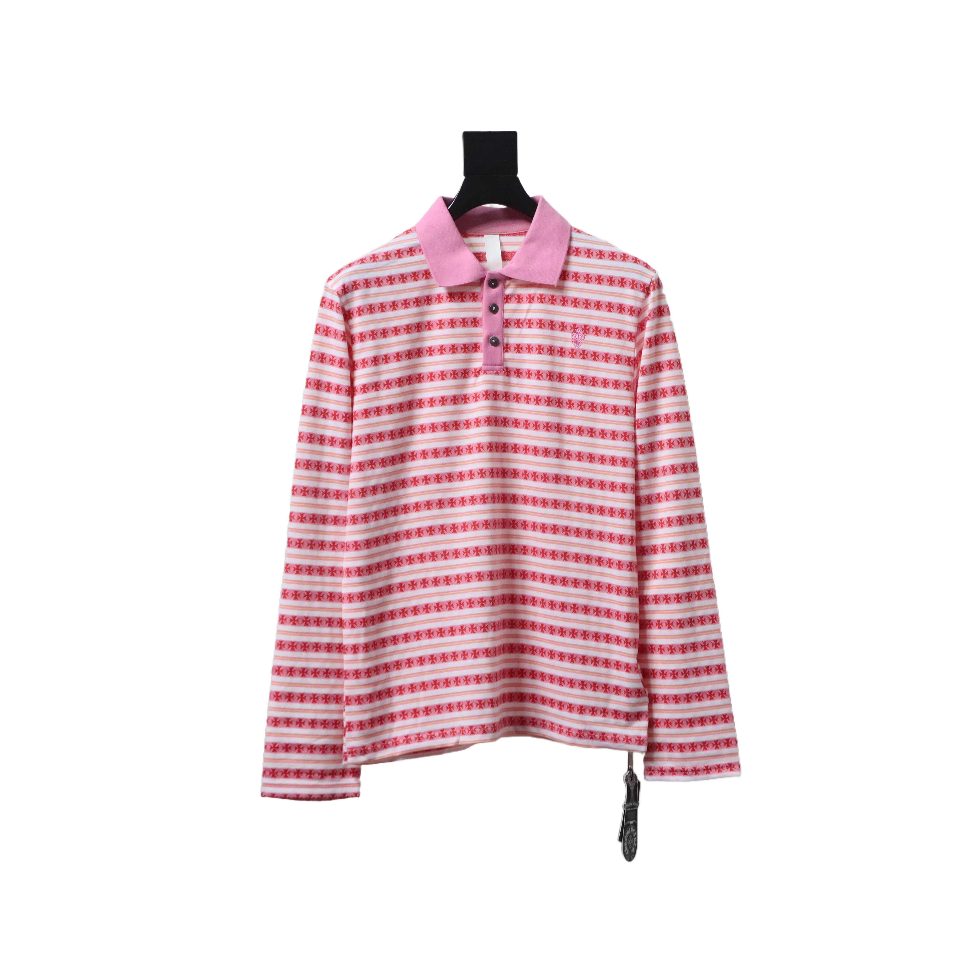 Chrome Hearts Matty Boy Teens From Mars Rugby Long Sleeve Stripe Polo Shirt Pink