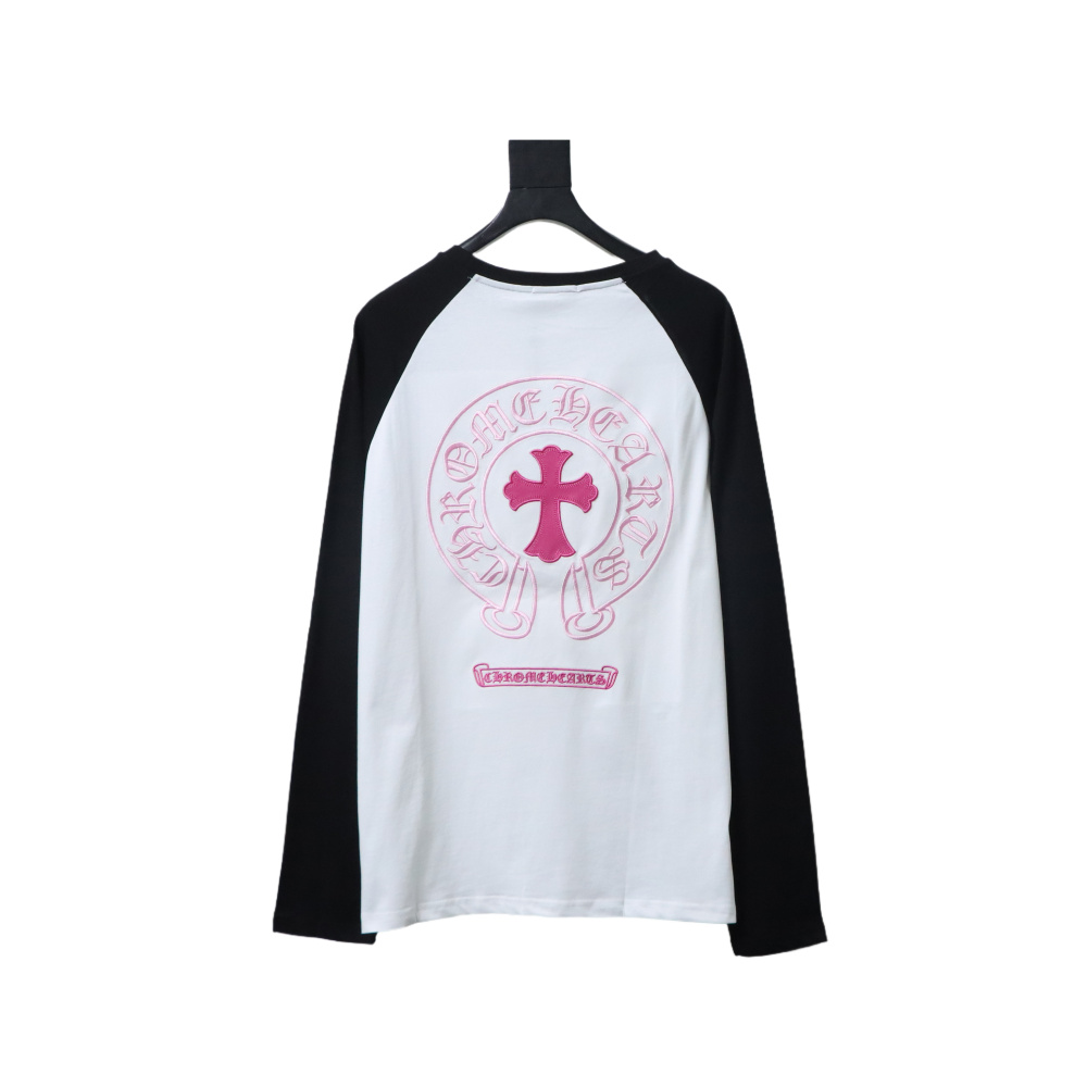 Chrome Hearts Pink Cross Embroidery Long Sleeve Shirt  Black And White