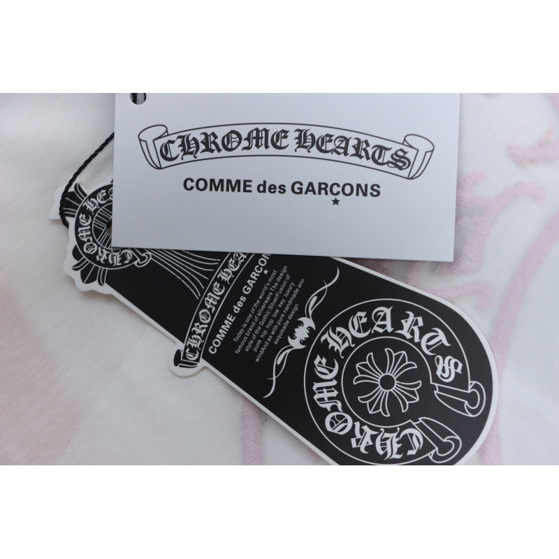 Chrome Hearts Pink Cross Embroidery Long Sleeve Shirt  Pink And White