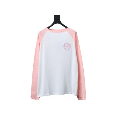 Chrome Hearts Pink Cross Embroidery Long Sleeve Shirt  Pink And White 02