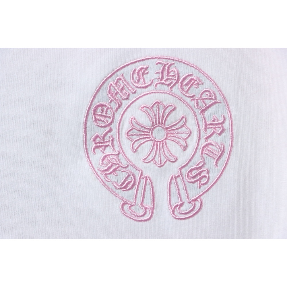 Chrome Hearts Pink Cross Embroidery Long Sleeve Shirt  Pink And White
